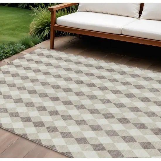 Beige Taupe And Ivory Argyle Washable Indoor Outdoor Area Rug Photo 2