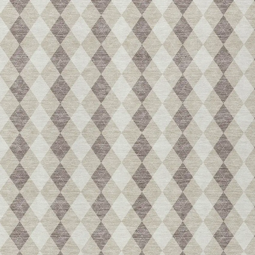 Beige Taupe And Ivory Argyle Washable Indoor Outdoor Area Rug Photo 4