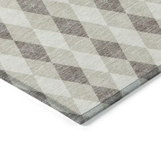 Beige Taupe And Ivory Argyle Washable Indoor Outdoor Area Rug Photo 9