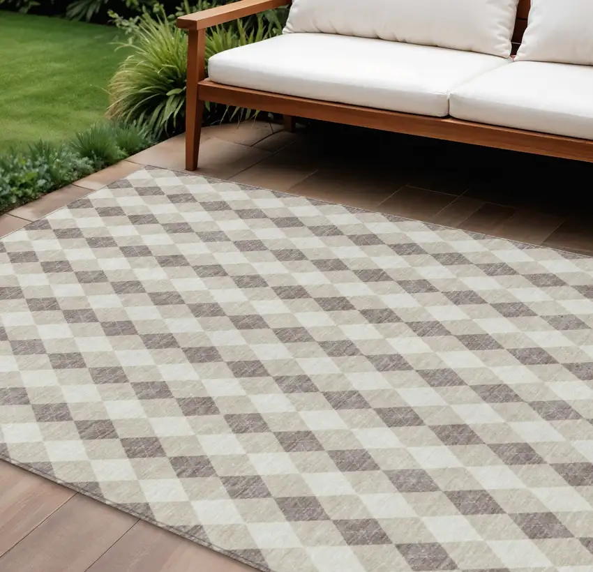 Beige Taupe And Ivory Argyle Washable Indoor Outdoor Area Rug Photo 2