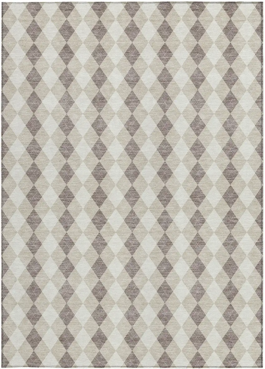 Beige Taupe And Ivory Argyle Washable Indoor Outdoor Area Rug Photo 4