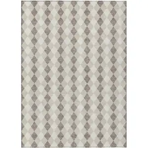 Photo of Beige Taupe And Ivory Argyle Washable Indoor Outdoor Area Rug