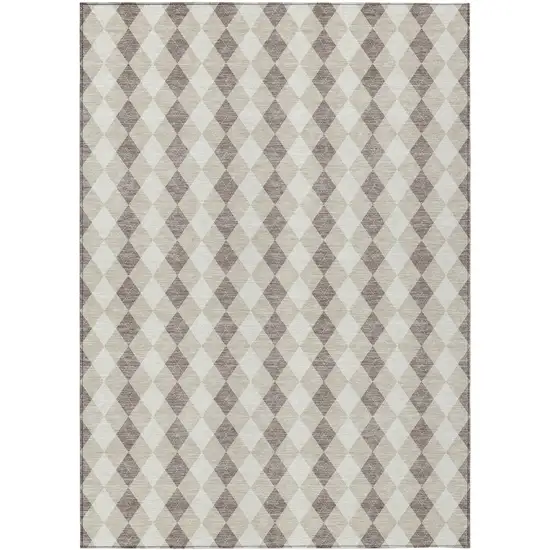 Beige Taupe And Ivory Argyle Washable Indoor Outdoor Area Rug Photo 1