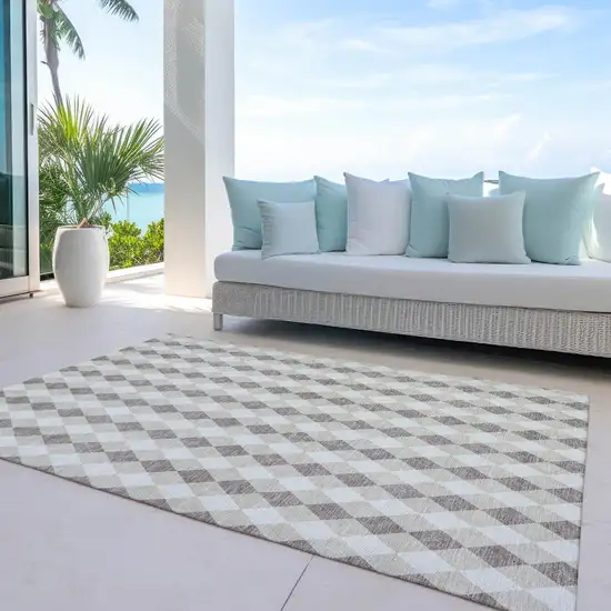 Beige Taupe And Ivory Argyle Washable Indoor Outdoor Area Rug Photo 5