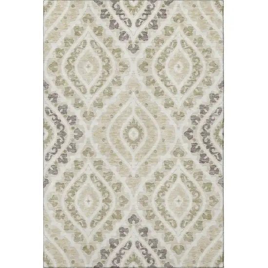 Beige Taupe And Ivory Diamond Washable Area Rug With UV Protection Photo 4