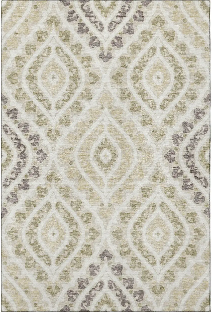 Beige Taupe And Ivory Diamond Washable Area Rug With UV Protection Photo 4