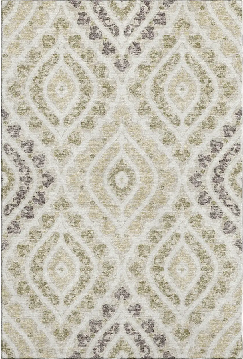 Beige Taupe And Ivory Diamond Washable Area Rug With UV Protection Photo 1