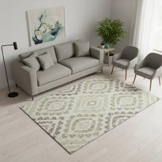 Beige Taupe And Ivory Diamond Washable Area Rug With UV Protection Photo 2