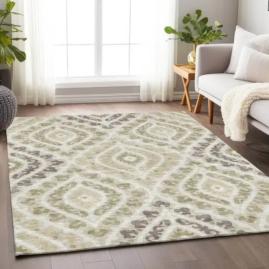Beige Taupe And Ivory Diamond Washable Area Rug With UV Protection Photo 5