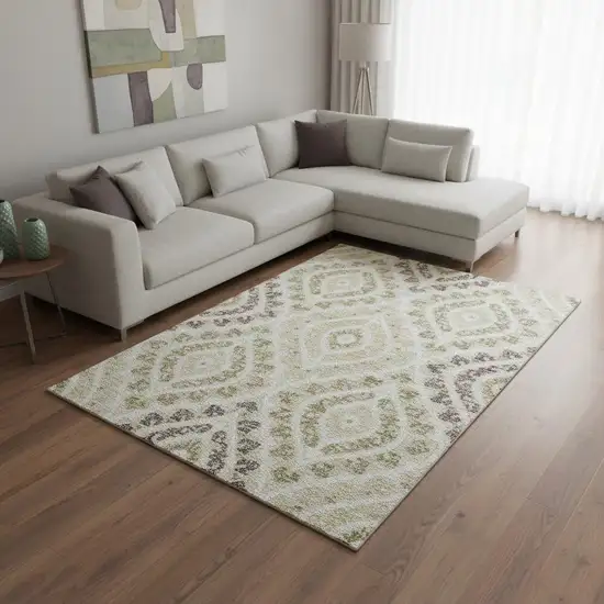Beige Taupe And Ivory Diamond Washable Area Rug With UV Protection Photo 2