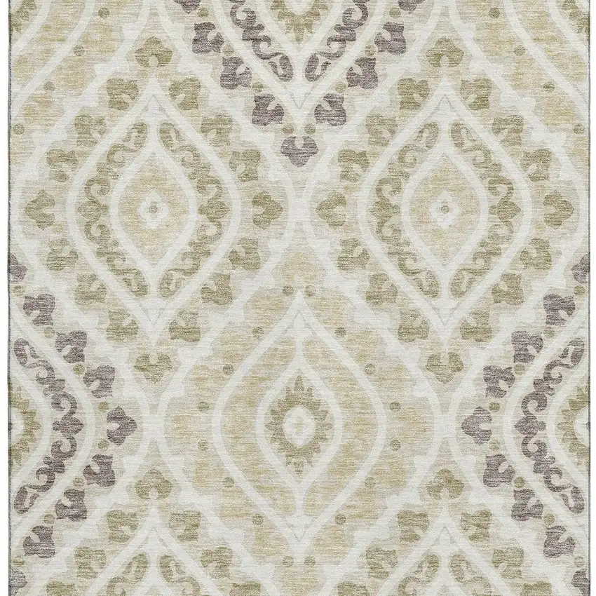 Beige Taupe And Ivory Diamond Washable Area Rug With UV Protection Photo 4