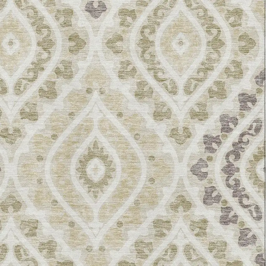 Beige Taupe And Ivory Diamond Washable Area Rug With UV Protection Photo 3