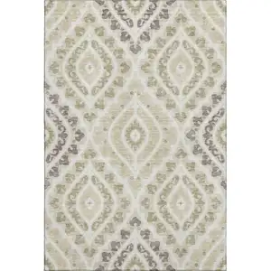 Photo of Beige Taupe And Ivory Diamond Washable Area Rug With UV Protection