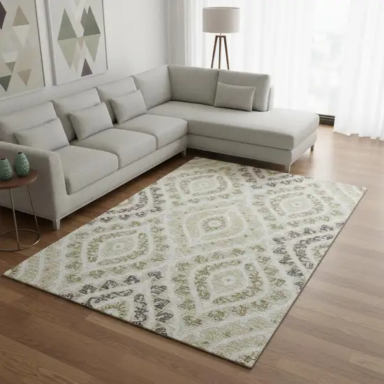 Beige Taupe And Ivory Diamond Washable Area Rug With UV Protection Photo 2