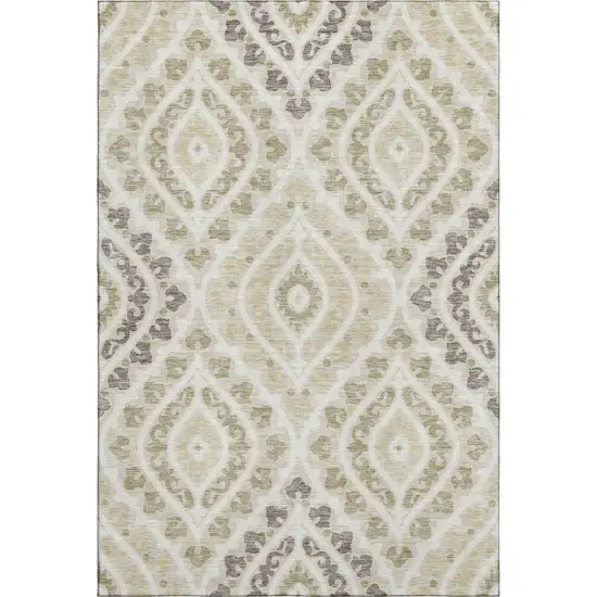 Beige Taupe And Ivory Diamond Washable Area Rug With UV Protection Photo 1