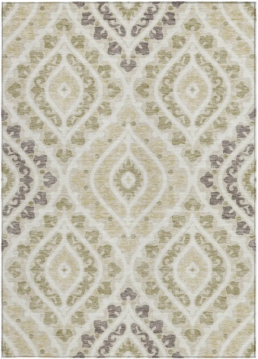 Beige Taupe And Ivory Floral Washable Indoor Outdoor Area Rug Photo 6