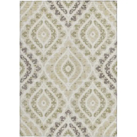 Beige Taupe And Ivory Floral Washable Indoor Outdoor Area Rug Photo 6
