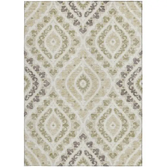 Beige Taupe And Ivory Floral Washable Indoor Outdoor Area Rug Photo 6