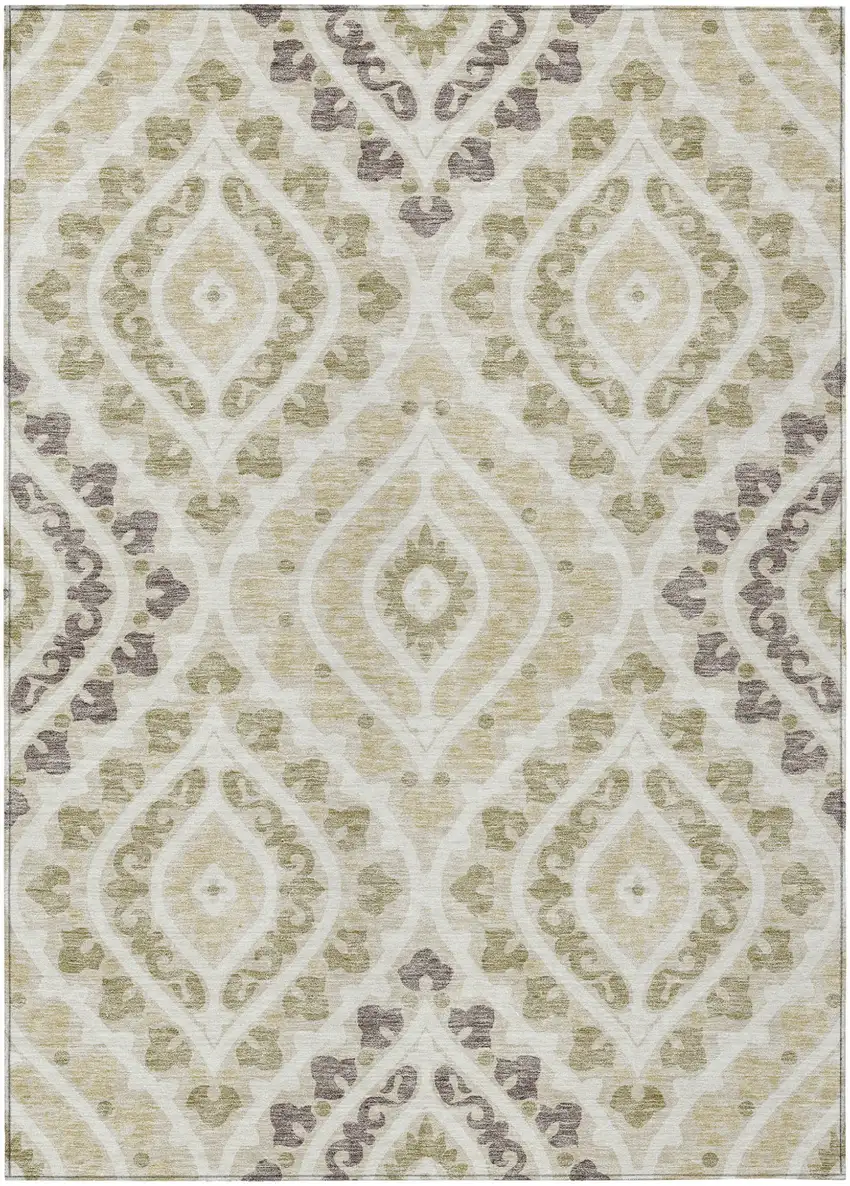 Beige Taupe And Ivory Floral Washable Indoor Outdoor Area Rug Photo 2