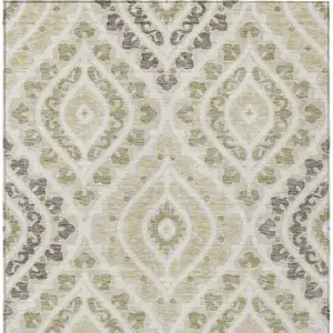 Photo of Beige Taupe And Ivory Floral Washable Indoor Outdoor Area Rug
