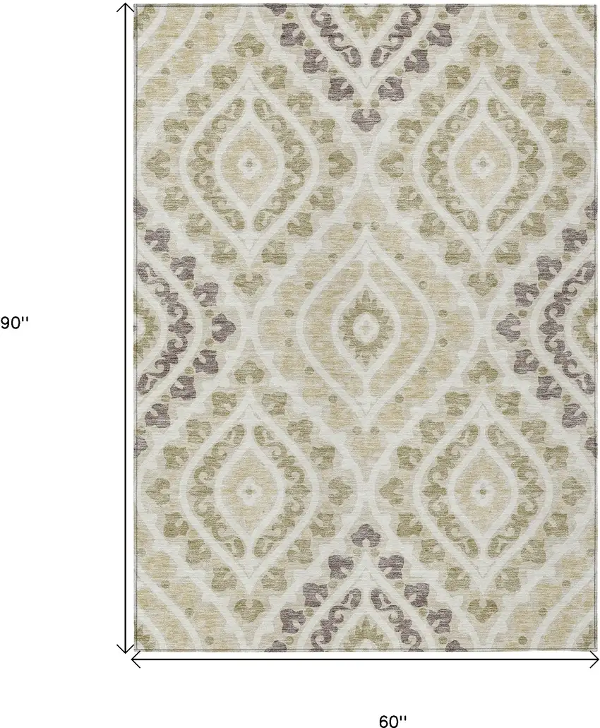 Beige Taupe And Ivory Floral Washable Indoor Outdoor Area Rug Photo 3