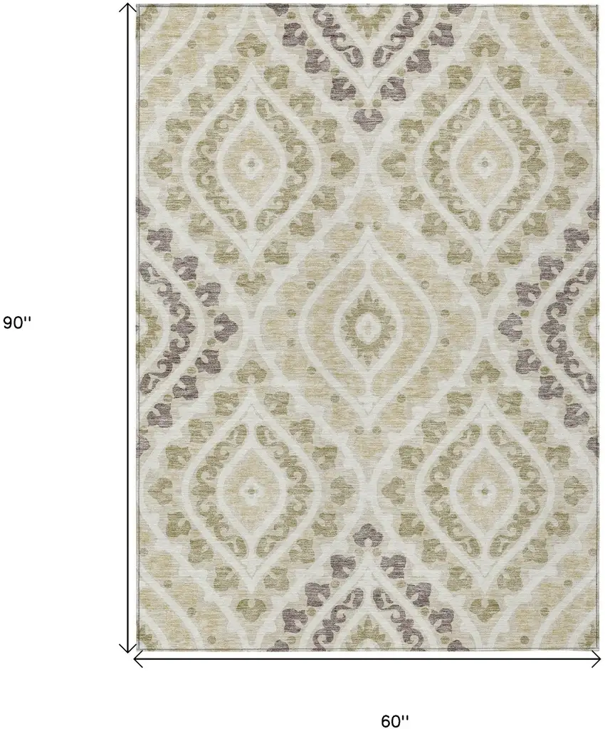 Beige Taupe And Ivory Floral Washable Indoor Outdoor Area Rug Photo 3