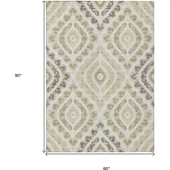 Beige Taupe And Ivory Floral Washable Indoor Outdoor Area Rug Photo 3