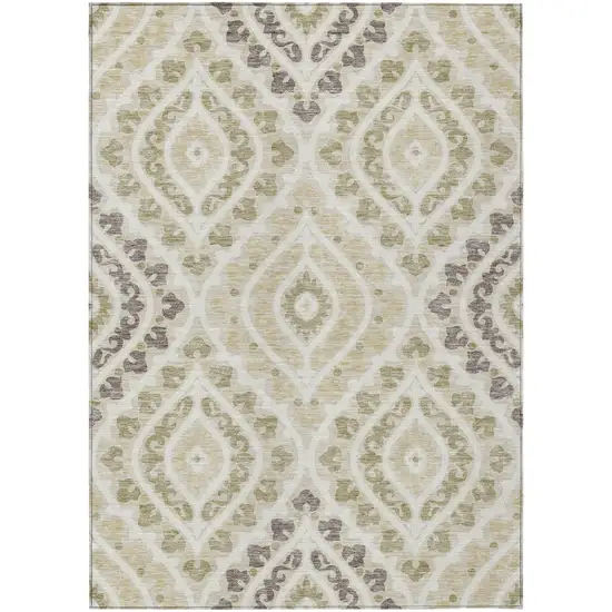 Beige Taupe And Ivory Floral Washable Indoor Outdoor Area Rug Photo 1