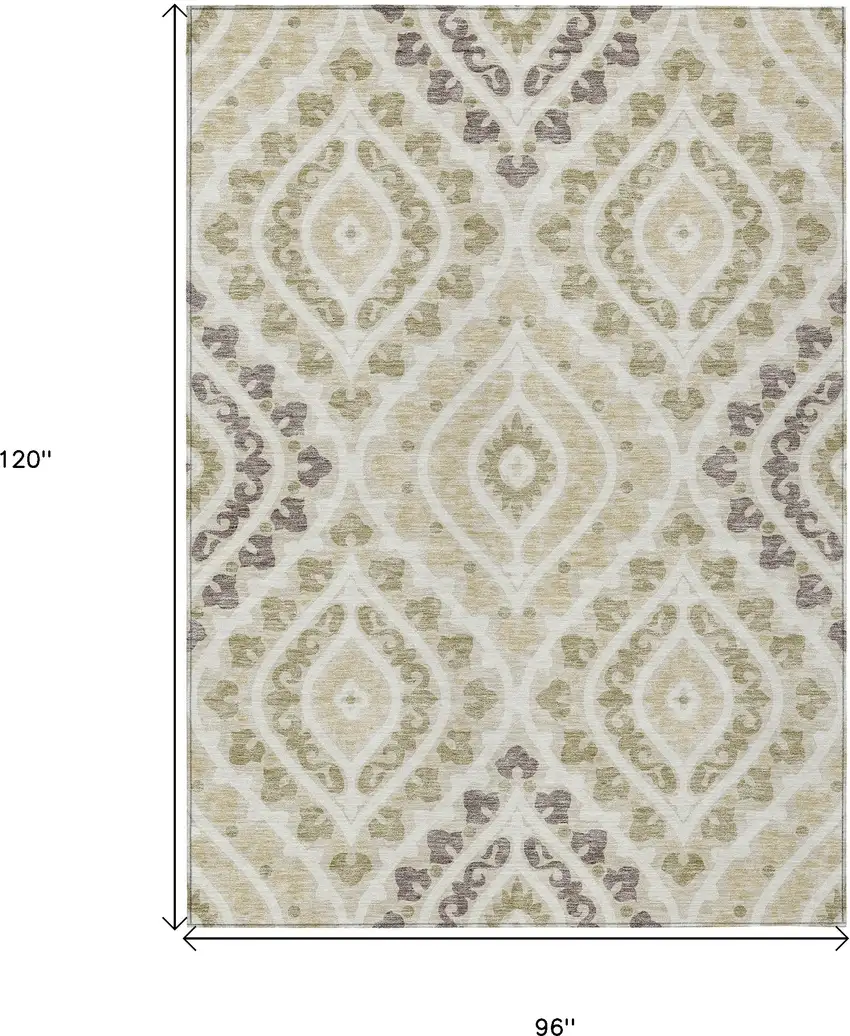 Beige Taupe And Ivory Floral Washable Indoor Outdoor Area Rug Photo 3