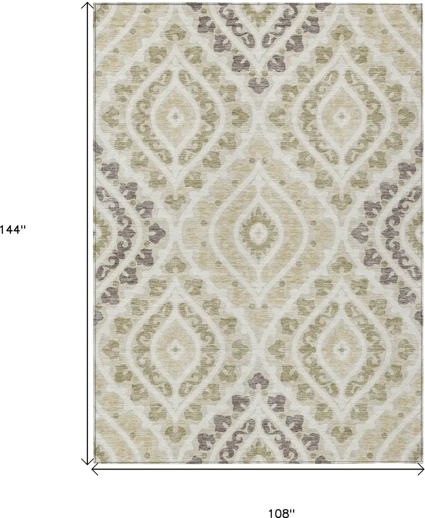 Beige Taupe And Ivory Floral Washable Indoor Outdoor Area Rug Photo 3