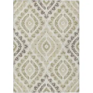 Photo of Beige Taupe And Ivory Floral Washable Indoor Outdoor Area Rug