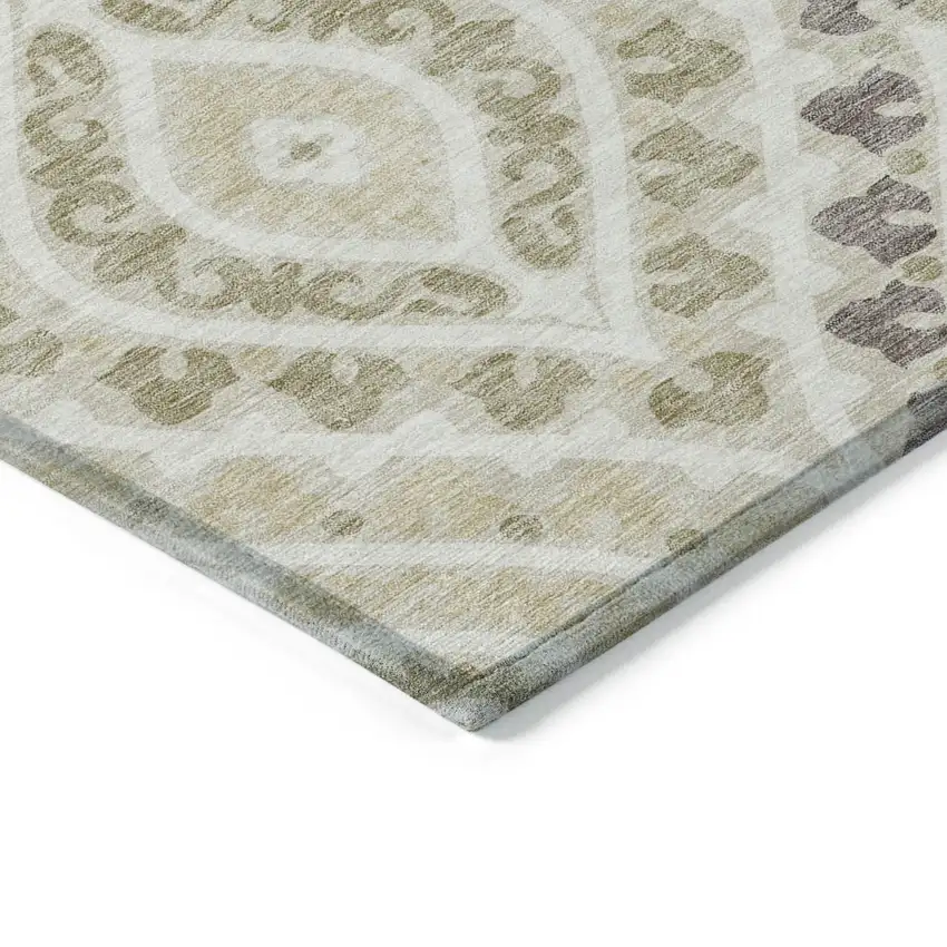Beige Taupe And Ivory Floral Washable Indoor Outdoor Area Rug Photo 3