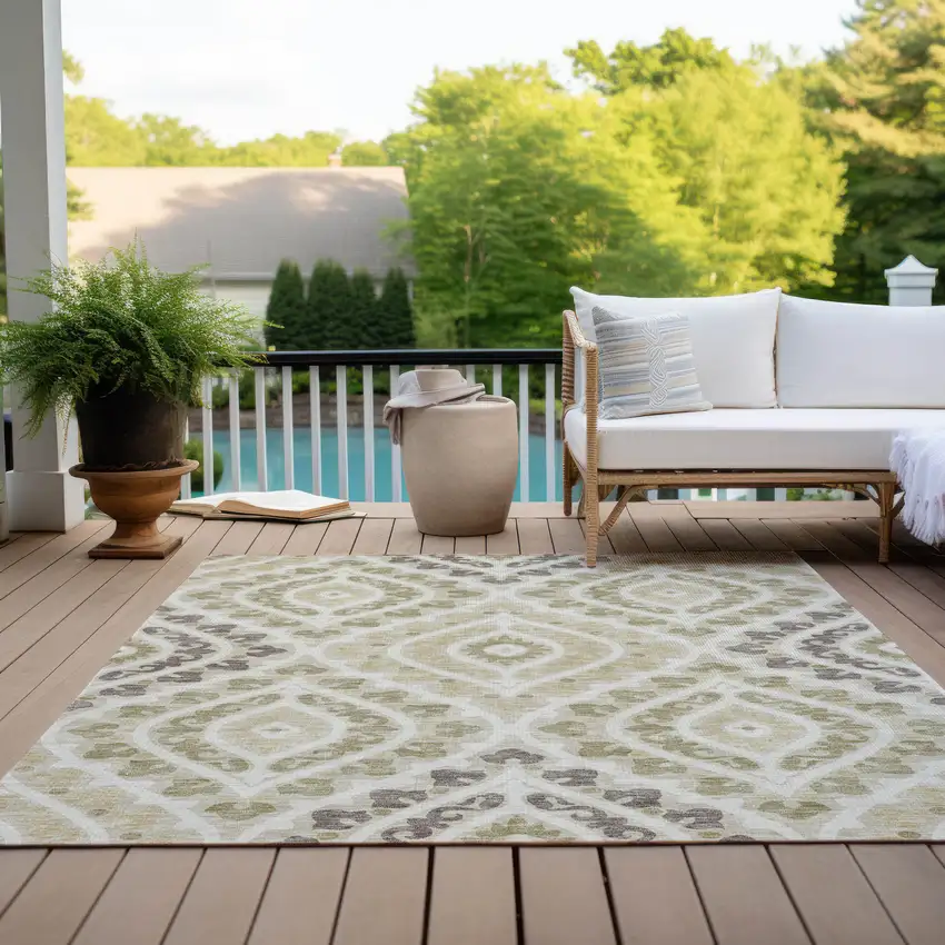 Beige Taupe And Ivory Floral Washable Indoor Outdoor Area Rug Photo 9