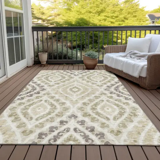 Beige Taupe And Ivory Floral Washable Indoor Outdoor Area Rug Photo 8