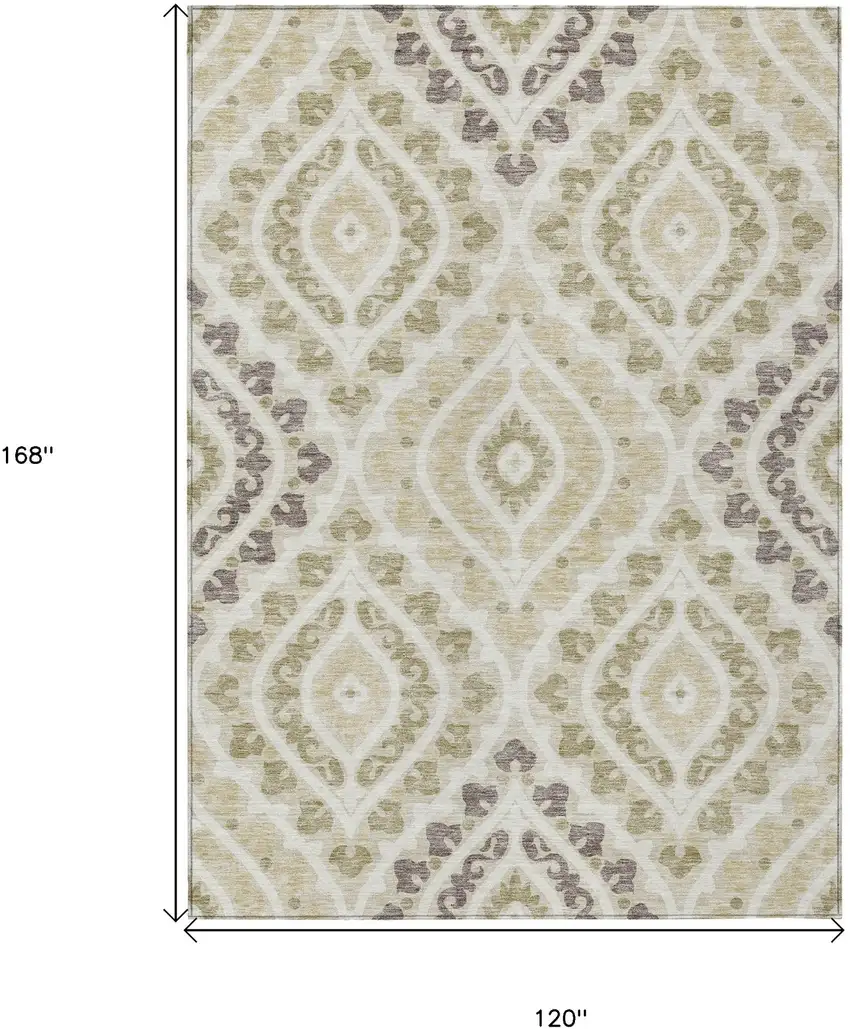 Beige Taupe And Ivory Floral Washable Indoor Outdoor Area Rug Photo 3
