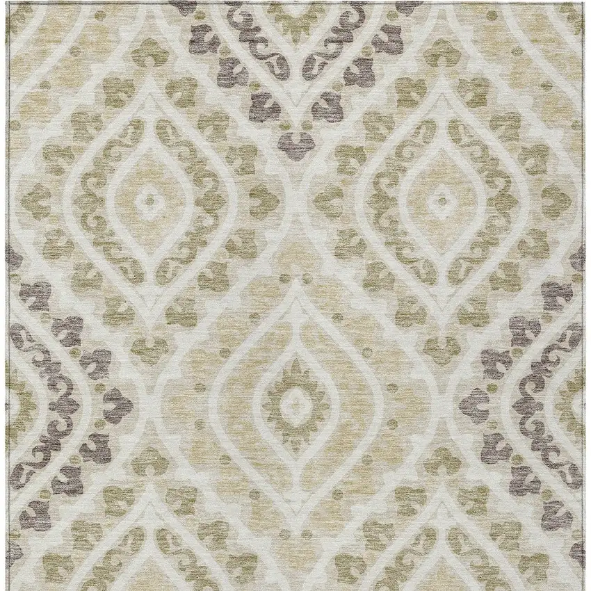 Beige Taupe And Ivory Floral Washable Indoor Outdoor Area Rug Photo 5