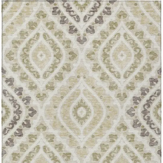 Beige Taupe And Ivory Floral Washable Indoor Outdoor Area Rug Photo 5