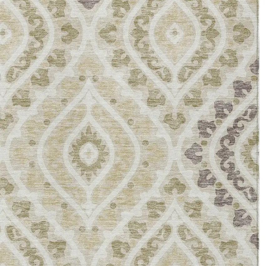 Beige Taupe And Ivory Floral Washable Indoor Outdoor Area Rug Photo 6