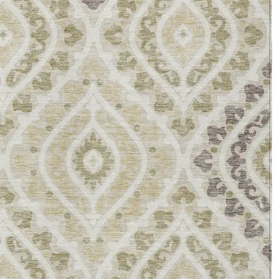 Beige Taupe And Ivory Floral Washable Indoor Outdoor Area Rug Photo 6