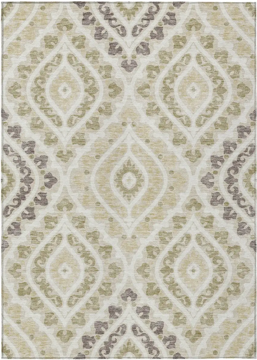 Beige Taupe And Ivory Floral Washable Indoor Outdoor Area Rug Photo 1