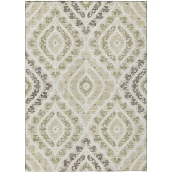 Beige Taupe And Ivory Floral Washable Indoor Outdoor Area Rug Photo 1