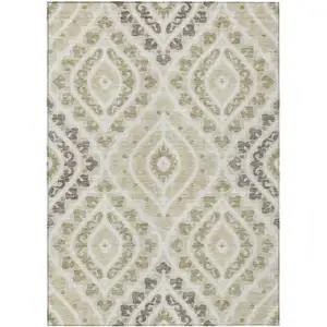 Photo of Beige Taupe And Ivory Floral Washable Indoor Outdoor Area Rug