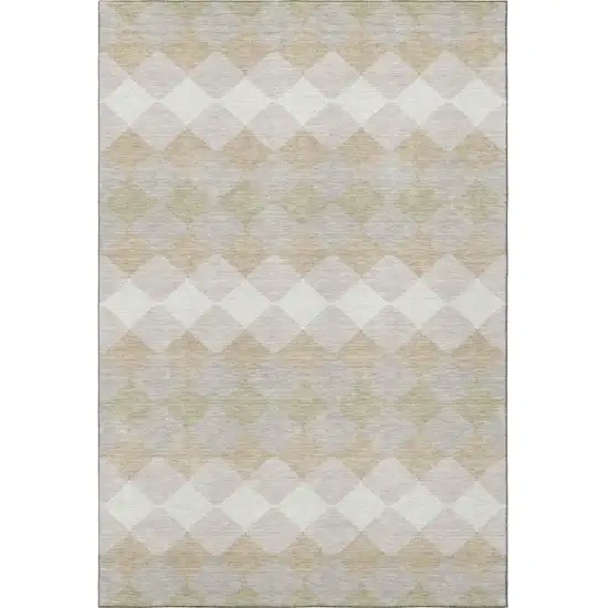 Beige Taupe And Ivory Geometric Washable Area Rug With UV Protection Photo 2