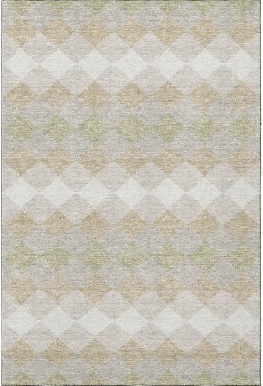 Beige Taupe And Ivory Geometric Washable Area Rug With UV Protection Photo 2