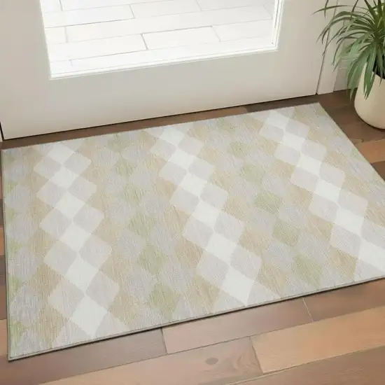 Beige Taupe And Ivory Geometric Washable Area Rug With UV Protection Photo 2