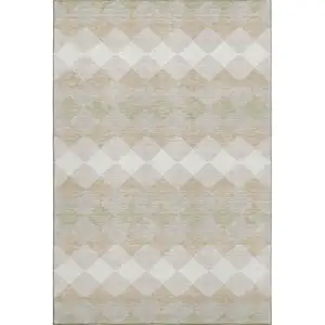 Photo of Beige Taupe And Ivory Geometric Washable Area Rug With UV Protection