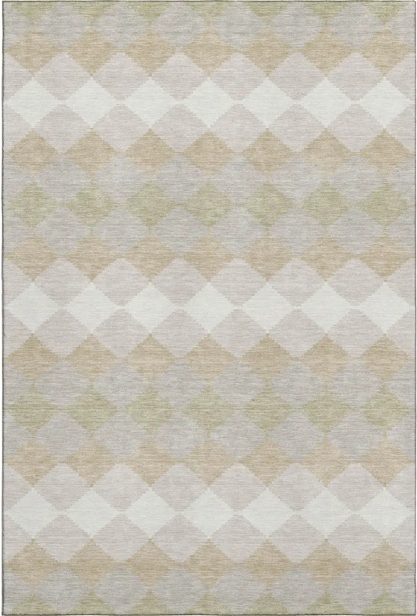 Beige Taupe And Ivory Geometric Washable Area Rug With UV Protection Photo 1