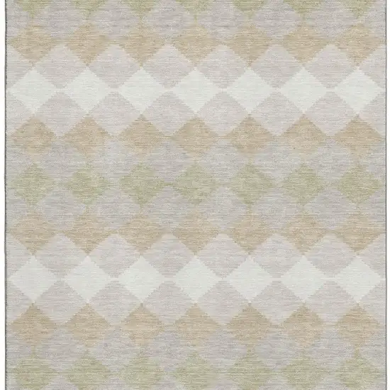 Beige Taupe And Ivory Geometric Washable Area Rug With UV Protection Photo 2