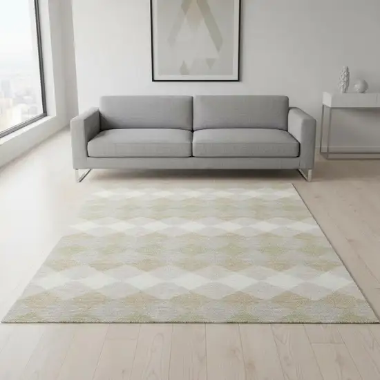 Beige Taupe And Ivory Geometric Washable Area Rug With UV Protection Photo 2