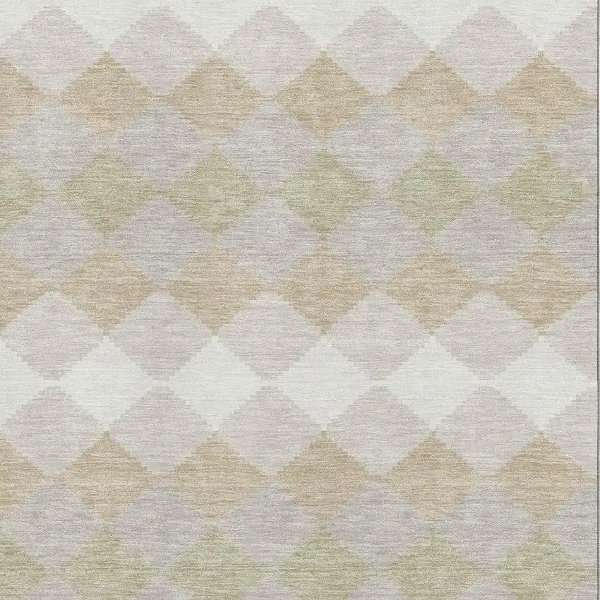 Beige Taupe And Ivory Geometric Washable Area Rug With UV Protection Photo 2
